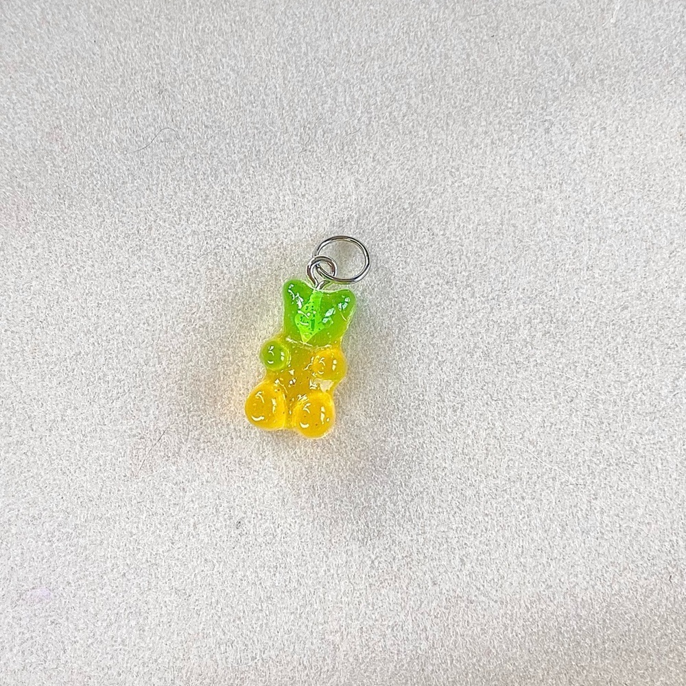 Glittery Lime & Honey Gummy Bear Charm –  Resin Candy Bear Pendant